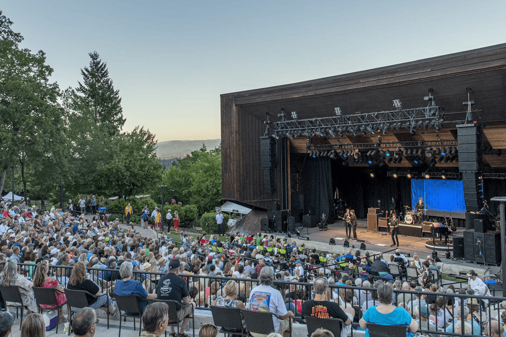 A large crowd enjoys a live performance at an outdoor music venue.